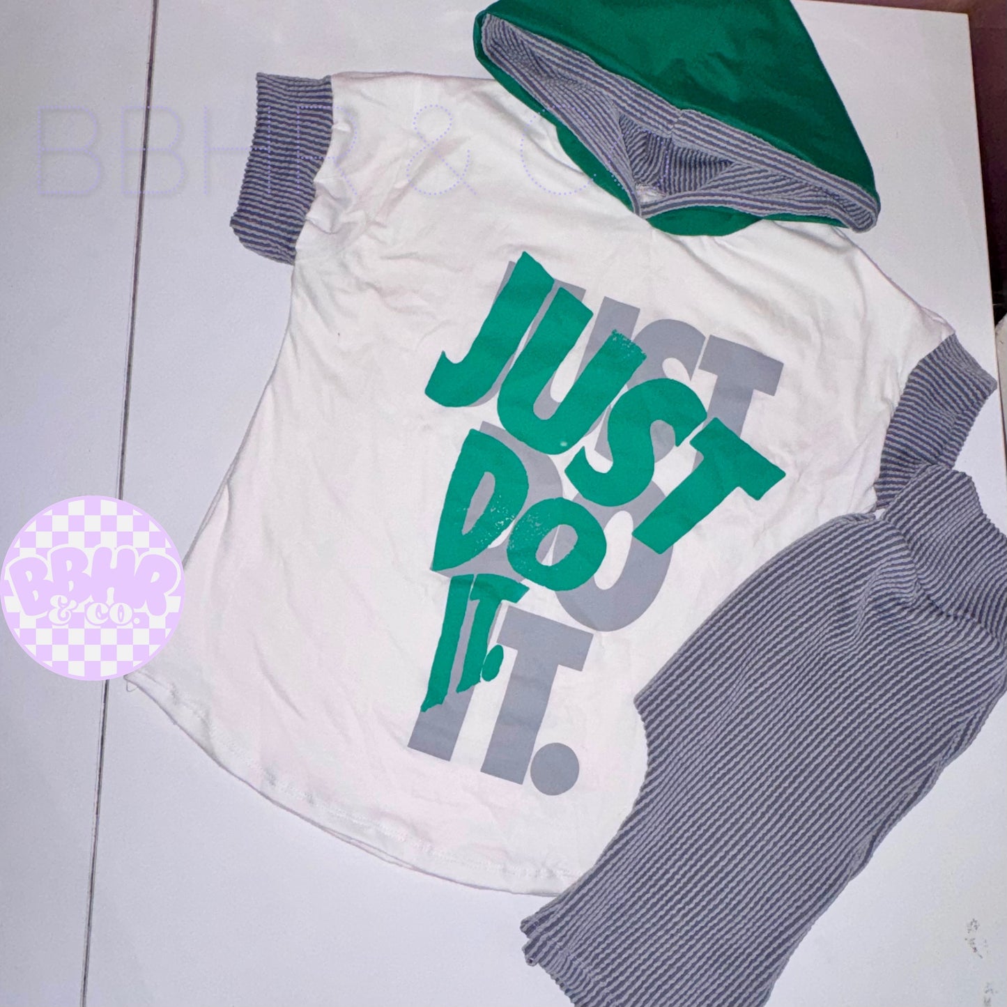 7Y Hooded Dolman + harem shorts (authentic tee)