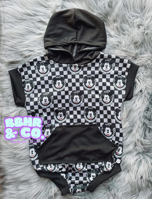 Oversized hooded romper with front pocket